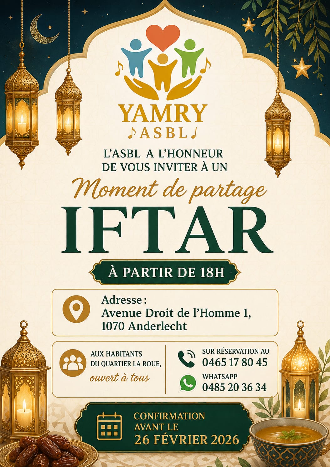 Iftar de Partage – Yamry ASBL, Ramadan 2026